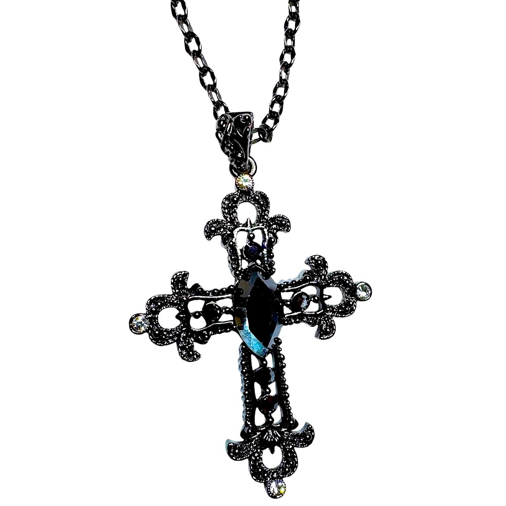 Vivi Cookie Lee Crystal Gothic Cross Pendant Dark Chain Necklace